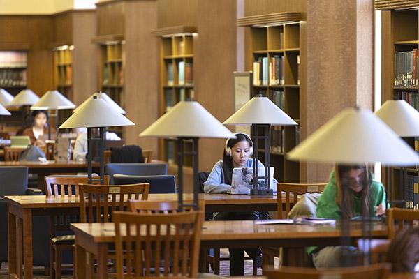 Students at study tables in the Centennial Reading Room