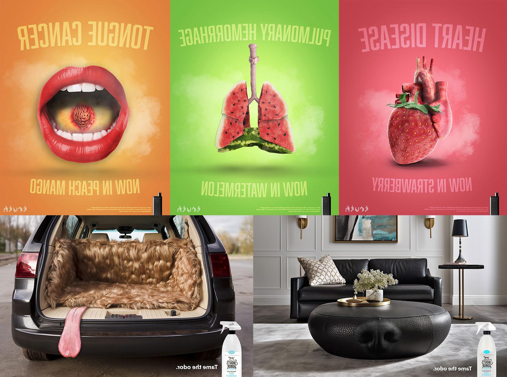 A brightly colored anti-vaping PSA and creative pet odor eliminator ad won Silver Awards at the GRAPHIS International New Talent Annual.