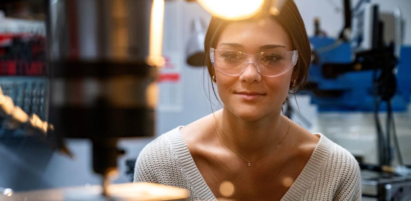 Female Mechanical Engineering Student in Machine Shop